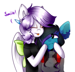 Size: 1360x1300 | Tagged: safe, artist:despotshy, artist:nijikawai, oc, oc only, oc:despy, oc:soul heart, earth pony, anthro, bow, clothes, female, hair bow, mare, simple background, tongue out, transparent background