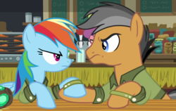 Size: 976x618 | Tagged: safe, screencap, quibble pants, rainbow dash, earth pony, pegasus, pony, g4, stranger than fan fiction, angry, female, hoof hold, looking at each other, male, mare, stallion