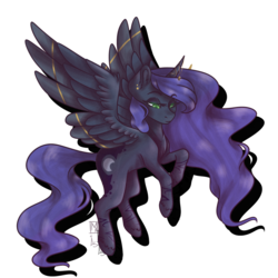 Size: 1024x1024 | Tagged: safe, artist:lunar-eclipseyt, artist:micky-ann, princess luna, pony, g4, ear fluff, female, flying, mare, signature, simple background, solo, spread wings, transparent background, wings