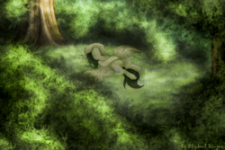 Size: 3000x2000 | Tagged: safe, artist:sinrinf, oc, oc only, pegasus, pony, dream, forest, high res, sai, sleeping, solo, tree