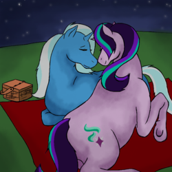 Size: 740x740 | Tagged: safe, artist:imakitten, starlight glimmer, trixie, horse, pony, unicorn, g4, female, lesbian, picnic, ship:startrix, shipping