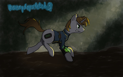 Size: 1680x1050 | Tagged: safe, artist:kirasunnight, oc, oc only, oc:littlepip, pony, unicorn, fallout equestria, clothes, fallout, female, grin, jumpsuit, mare, pipbuck, running, smiling, solo, vault suit