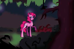 Size: 3000x2000 | Tagged: safe, artist:bitarddick, artist:jbond, artist:orcawin, artist:skaily armor, pinkie pie, earth pony, pony, g4, collaboration, everfree forest, female, high res, mare, raised hoof, solo
