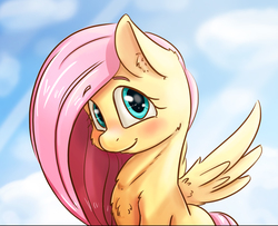 Size: 2480x2009 | Tagged: safe, artist:alcor, fluttershy, pegasus, pony, g4, 30 minute art challenge, blushing, bust, cute, daaaaaaaaaaaw, female, high res, hnnng, mare, portrait, shyabetes, smiling, solo, spread wings, wings