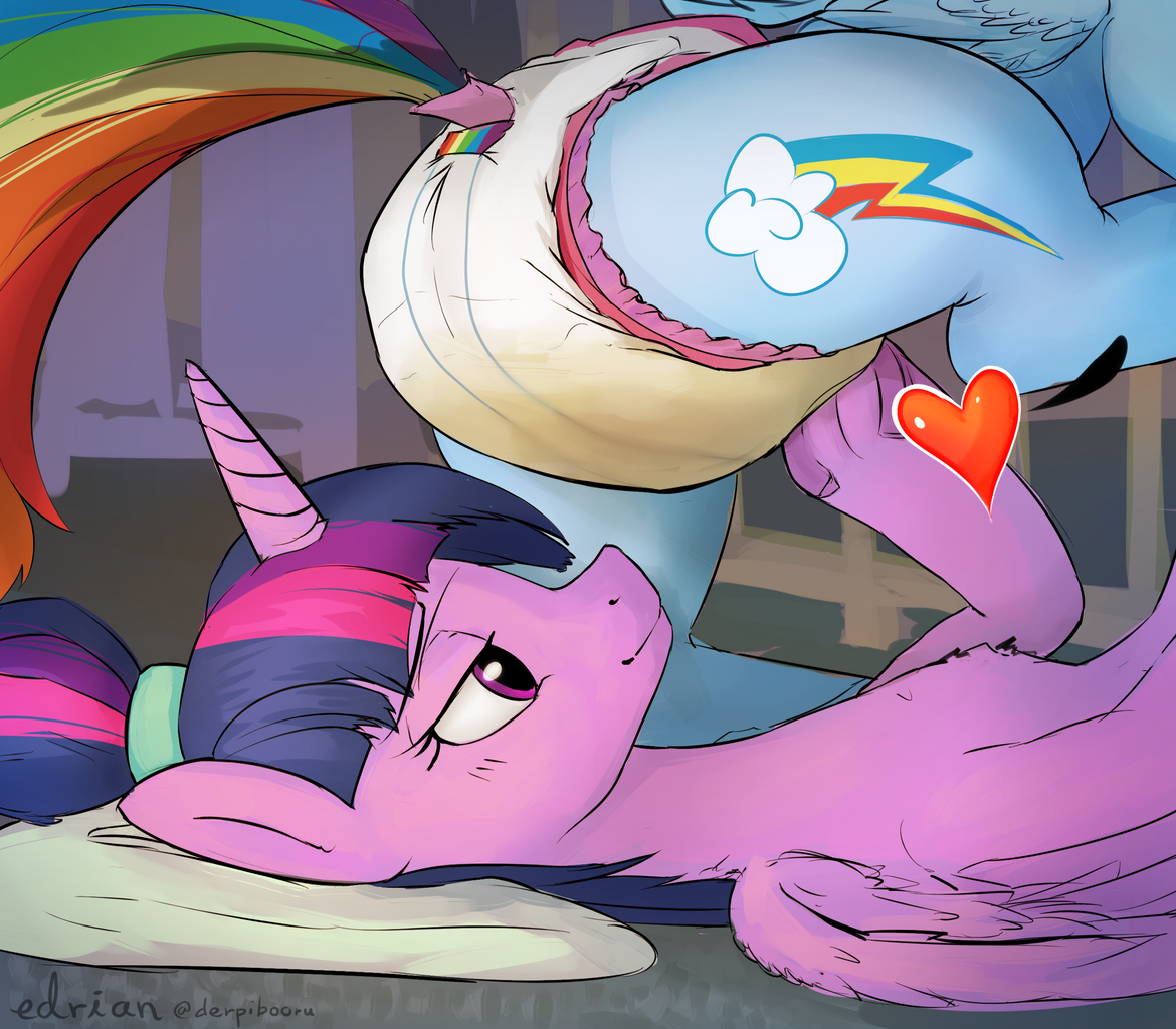 questionable, artist:edrian, rainbow dash, twilight sparkle, alicorn, pegas...