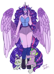 Size: 4900x6650 | Tagged: artist needed, safe, opalescence, rarity, spike, twilight sparkle, oc, alicorn, dragon, anthro, g4, absurd resolution, female, fusion, lesbian, ship:rarilight, shipping, simple background, transparent background, twilight sparkle (alicorn)