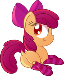Size: 2323x2776 | Tagged: dead source, safe, artist:pastelhorses, apple bloom, earth pony, pony, g4, bow, butt, clothes, dock, female, happy, high res, plot, sidemouth, simple background, socks, solo, striped socks, transparent background