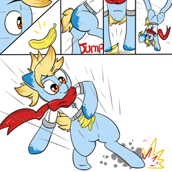 Size: 3000x3000 | Tagged: safe, artist:saralien, oc, oc only, oc:aaren great, earth pony, pony, banana, clothes, food, high res, male, solo