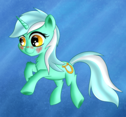 Size: 860x802 | Tagged: safe, artist:brok-enwings, lyra heartstrings, pony, unicorn, g4, blushing, female, mare, simple background, smiling, solo