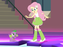 Size: 2048x1536 | Tagged: safe, screencap, fluttershy, spike, spike the regular dog, dog, equestria girls, g4, my little pony equestria girls: friendship games, dimensional cracks, female, male, open mouth
