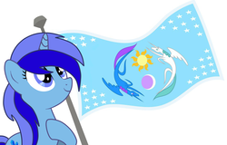 Size: 1118x715 | Tagged: safe, oc, oc only, oc:spacelight, pony, unicorn, female, flag, flag of equestria, mare, simple background, smiling, solo, white background