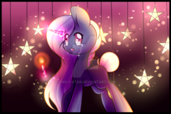 Size: 1024x683 | Tagged: safe, artist:twily-star, oc, oc only, oc:candle swirl, pony, unicorn, candle, crying, female, magic, mare, solo, stars, watermark