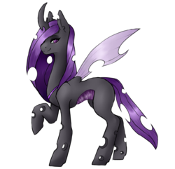 Size: 1800x1733 | Tagged: source needed, safe, artist:proxicute, oc, oc only, oc:queen columbine, changeling, changeling queen, changeling oc, changeling queen oc, female, purple changeling, simple background, smiling, solo, standing, transparent background, transparent flesh, wings