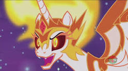 Size: 300x168 | Tagged: safe, screencap, daybreaker, alicorn, pony, a royal problem, g4, female, mare, open mouth, solo, spread wings, wings