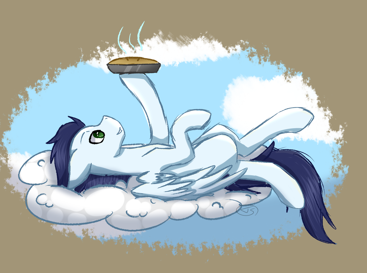 safe, artist:fluxittu, soarin&#39;, pegasus, pony, g4, cloud, food, mal...