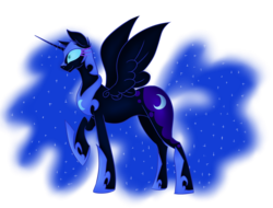 Size: 2100x1600 | Tagged: safe, artist:princesslunka10, nightmare moon, alicorn, pony, g4, female, mare, raised hoof, simple background, solo, spread wings, transparent background, wings