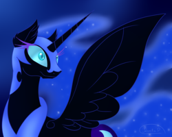 Size: 2000x1600 | Tagged: safe, artist:princesslunka10, nightmare moon, alicorn, pony, g4, female, mare, smiling, solo, spread wings, wings