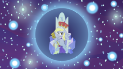 Size: 3840x2160 | Tagged: safe, artist:cheezedoodle96, derpy hooves, pegasus, pony, a royal problem, g4, belly button, cape, clothes, crown, dream, dream orbs, dream realm, dreamscape, female, high res, jewelry, lidded eyes, looking at you, mare, princess derpy, regalia, scene interpretation, scepter, sitting, solo, spread wings, throne, twilight scepter, vector, wallpaper, wings