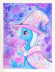 Size: 800x1055 | Tagged: safe, artist:kaikaku, trixie, pony, unicorn, g4, female, smiling, solo, traditional art