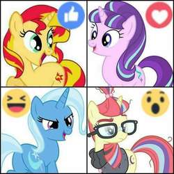 Size: 540x540 | Tagged: safe, moondancer, starlight glimmer, sunset shimmer, trixie, pony, unicorn, g4, counterparts, emoji, facebook reactions, twilight's counterparts, 👍