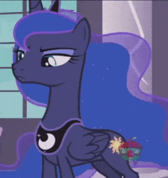 Size: 360x382 | Tagged: safe, screencap, princess luna, starlight glimmer, pony, a royal problem, g4, animated, cropped, cute, female, floppy ears, frown, gif, glare, lidded eyes, lunabetes, sad, solo focus, swapped cutie marks, treehouse logo, upset
