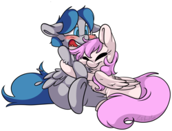 Size: 7747x5916 | Tagged: safe, artist:cutepencilcase, oc, oc only, oc:feathersong, oc:silver herald, pegasus, pony, absurd resolution, blushing, cute, hug