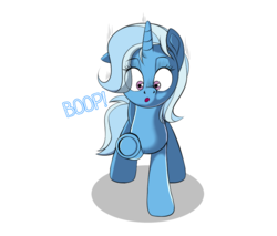 Size: 900x768 | Tagged: safe, artist:anonbelle, trixie, pony, unicorn, g4, :o, boop, female, fourth wall, looking at you, mare, open mouth, simple background, solo, underhoof, white background, wide eyes