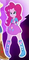 Size: 247x500 | Tagged: safe, screencap, applejack, pinkie pie, equestria girls, g4, my little pony equestria girls: friendship games, clothes, cropped, denim skirt, female, high heel boots, looking at you, skirt, solo focus