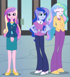 Size: 886x975 | Tagged: safe, screencap, dean cadance, princess cadance, princess celestia, princess luna, principal celestia, vice principal luna, equestria girls, g4, my little pony equestria girls: friendship games, clothes, cropped, cute, cutedance, cutie mark, cutie mark accessory, cutie mark on clothes, eyes closed, female, trio, trio female