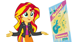 Size: 1280x714 | Tagged: safe, artist:mlpcustoms97, sunset shimmer, equestria girls, g4, my little pony equestria girls: rainbow rocks, clothes, female, poster, simple background, skirt, solo, transparent background, vector