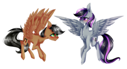 Size: 3889x2113 | Tagged: safe, artist:huirou, oc, oc only, oc:artsong, oc:thespia, pegasus, pony, blushing, female, high res, mare, simple background, transparent background