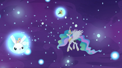 Size: 1920x1080 | Tagged: safe, screencap, angel bunny, daring do, fluttershy, princess celestia, alicorn, pony, a royal problem, g4, dream orbs, dream realm, dream walker celestia, female, mare