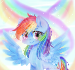 Size: 1127x1055 | Tagged: safe, artist:windymils, rainbow dash, pegasus, pony, blushing, female, mare, rainbow trail, solo, spread wings, wings