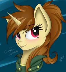 Size: 2750x3000 | Tagged: safe, artist:crispytee, artist:lilystilson, oc, oc only, oc:katya ironstead, pony, blushing, bust, high res, solo