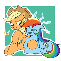 Size: 1000x1000 | Tagged: safe, artist:raika0306, applejack, rainbow dash, earth pony, pegasus, pony, g4, female, lesbian, mare, ship:appledash, shipping