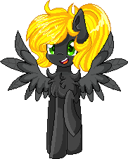 Size: 182x226 | Tagged: safe, artist:sketchyhowl, oc, oc only, oc:veen sundown, pegasus, pony, animated, blinking, blonde, cute, female, gif, green eyes, looking at you, mare, pixel art, ponytail, simple background, smiling, solo, spread wings, standing, sundown clan, transparent background, wings