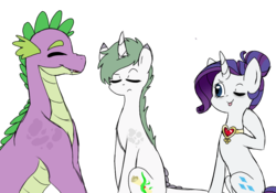 Size: 1024x718 | Tagged: safe, artist:rainbowsmarts, rarity, spike, dracony, dragon, hybrid, g4, alternate hairstyle, fire ruby, hair bun, interspecies offspring, male, offspring, older, older spike, parent:rarity, parent:spike, parents:sparity, ship:sparity, shipping, simple background, straight, transparent background
