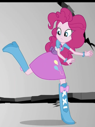Size: 1536x2048 | Tagged: safe, screencap, pinkie pie, equestria girls, g4, mirror magic, spoiler:eqg specials, boots, bracelet, clothes, cracks, cropped, female, high heel boots, jewelry, mirror world, raised leg, running, skirt, solo