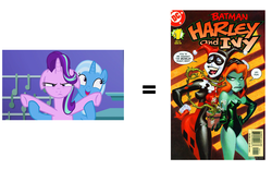 Size: 1440x900 | Tagged: safe, screencap, starlight glimmer, trixie, pony, all bottled up, g4, duo, floppy ears, harley quinn, poison ivy, similarities, trixie's puppeteering