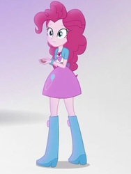 Size: 1536x2048 | Tagged: safe, screencap, pinkie pie, equestria girls, equestria girls specials, g4, my little pony equestria girls: mirror magic, boots, bracelet, clothes, cropped, female, high heel boots, jewelry, legs, looking at you, mirror world, necklace, pendant, skirt, solo