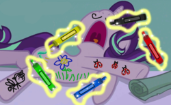 Size: 747x459 | Tagged: safe, artist:trini-mite, edit, edited screencap, screencap, princess flurry heart, starlight glimmer, ladybug, pony, a royal problem, g4, cropped, face doodle, flower, magic, marker, markers, moustache, nose in the air, sleeping, volumetric mouth