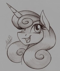 Size: 1399x1651 | Tagged: safe, artist:jack-pie, princess flurry heart, pony, g4, female, mare, monochrome, older, one eye closed, open mouth, sketch, smiling, solo, traditional art, wink