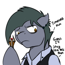 Size: 1226x1226 | Tagged: safe, artist:wulfanite, oc, oc only, oc:mimicry, earth pony, pony, clothes, discorded, doctor who, ear piercing, earring, haircut, jewelry, piercing, shirt, simple background, sonic screwdriver, timelord, transparent background, waistcoat