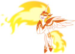 Size: 5589x4017 | Tagged: safe, artist:osipush, daybreaker, alicorn, pony, a royal problem, g4, absurd resolution, evil, eyes closed, fangs, female, fire, happy, helmet, laughing, mane of fire, mare, simple background, solo, transparent background, vector