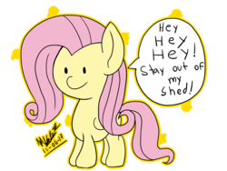 Size: 2592x1944 | Tagged: safe, artist:viejillox64art, fluttershy, pony, .mov, g4, chibi, cute, fat albert and the cosby kids, female, hey hey hey, solo, stay out of my shed