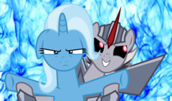 Size: 5647x3310 | Tagged: safe, artist:dippygamer64, trixie, pony, unicorn, all bottled up, g4, absurd resolution, crossover, female, floppy ears, male, mare, ponified, shipping, stallion, starscream, straight, transformers, transformers prime, trixie's puppeteering, vector