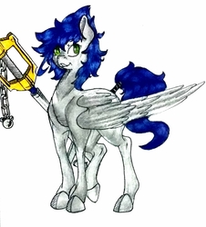 Size: 1808x2003 | Tagged: safe, artist:pantheracantus, oc, oc only, oc:ruituri nox, pony, colored, disney, keyblade, kingdom hearts, one winged pegasus, traditional art
