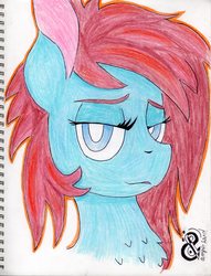 Size: 3337x4376 | Tagged: safe, artist:andandampersand, oc, oc only, oc:autumn moon, pegasus, pony, bust, chest fluff, female, high res, lidded eyes, looking at you, mare, open mouth, portrait, solo, traditional art
