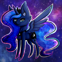 Size: 1996x2008 | Tagged: safe, artist:lunamlphun, princess luna, pony, g4, chest fluff, ear fluff, female, pointy ponies, solo, space, spread wings, wings