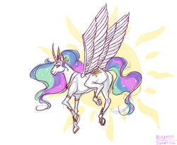 Size: 800x655 | Tagged: safe, artist:maaronn, princess celestia, pony, g4, female, simple background, solo, spread wings, wings